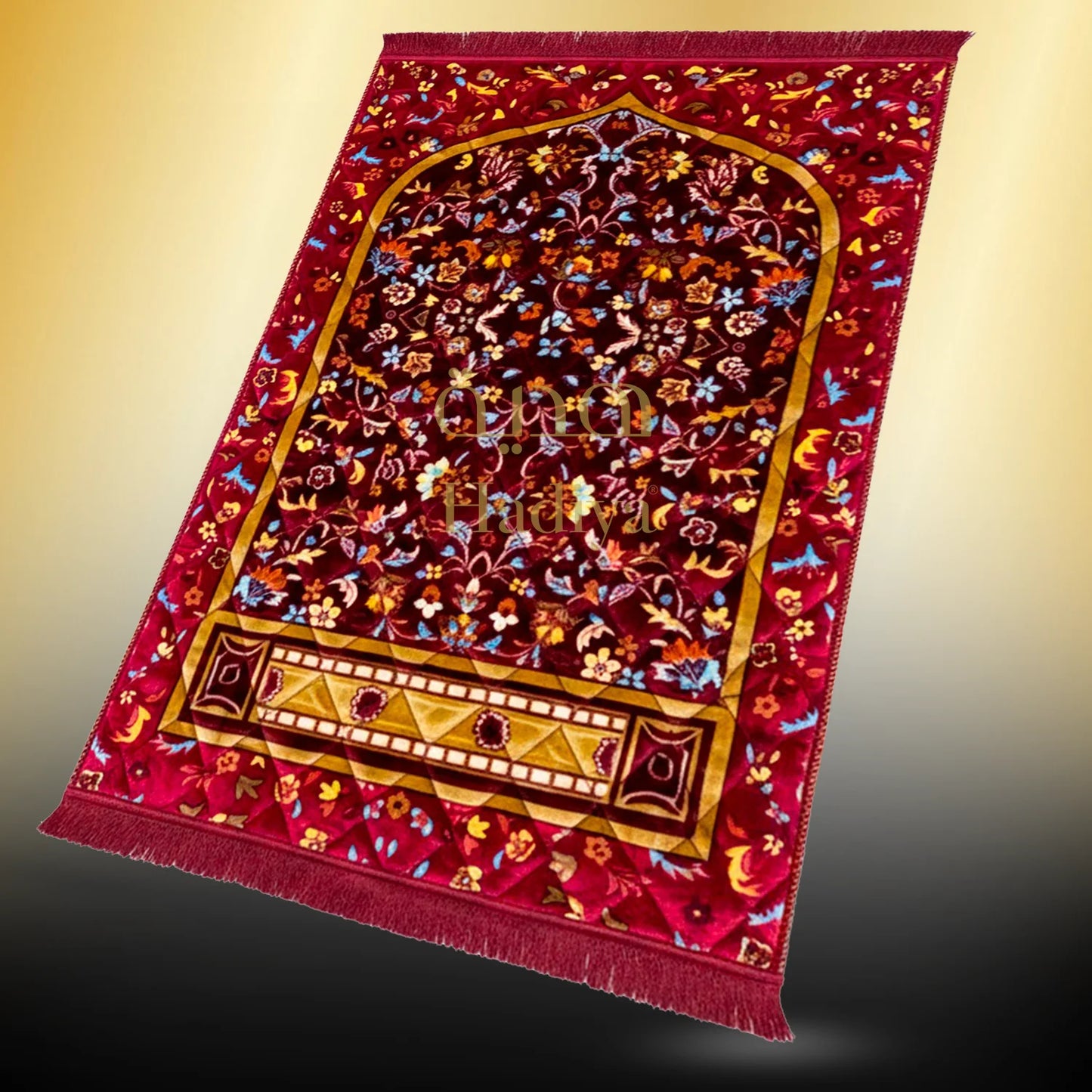 Mehroon Leaf & Flowers - Gold